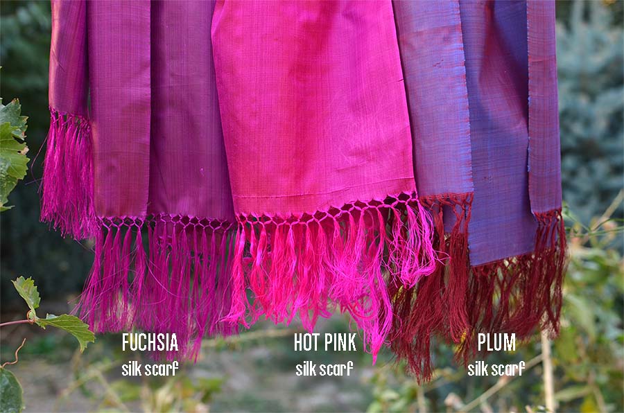 Bright vibrant colored solid silk scarves