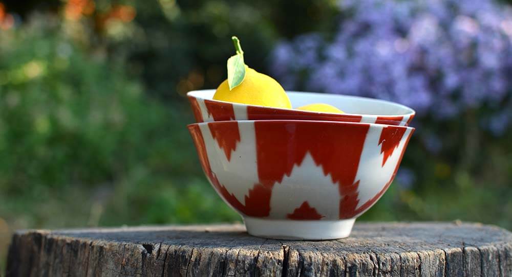 Vintage Uzbek red ikat bowl