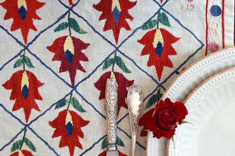 Red floral suzani table runner