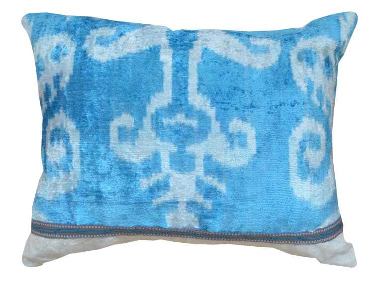 Blue velvet ikat cushion cover