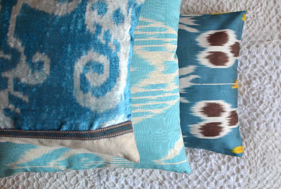 Blue ikat pillow covers from Uzbekistan