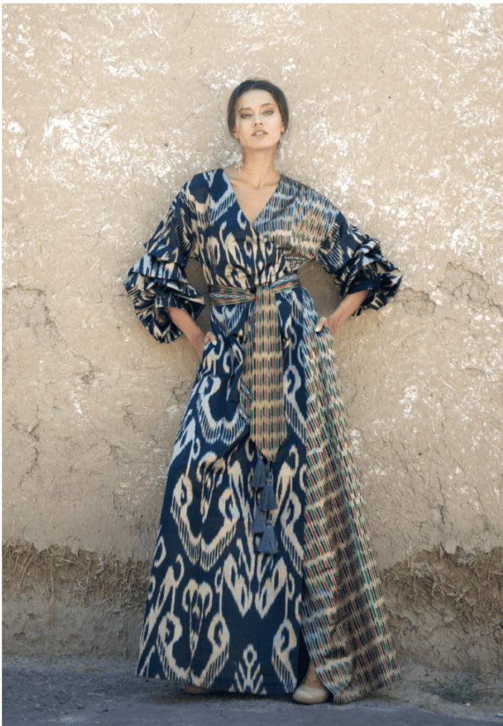 Beautiful ikat maxi wrap dress by Uzb ek brand Bibi Hanum