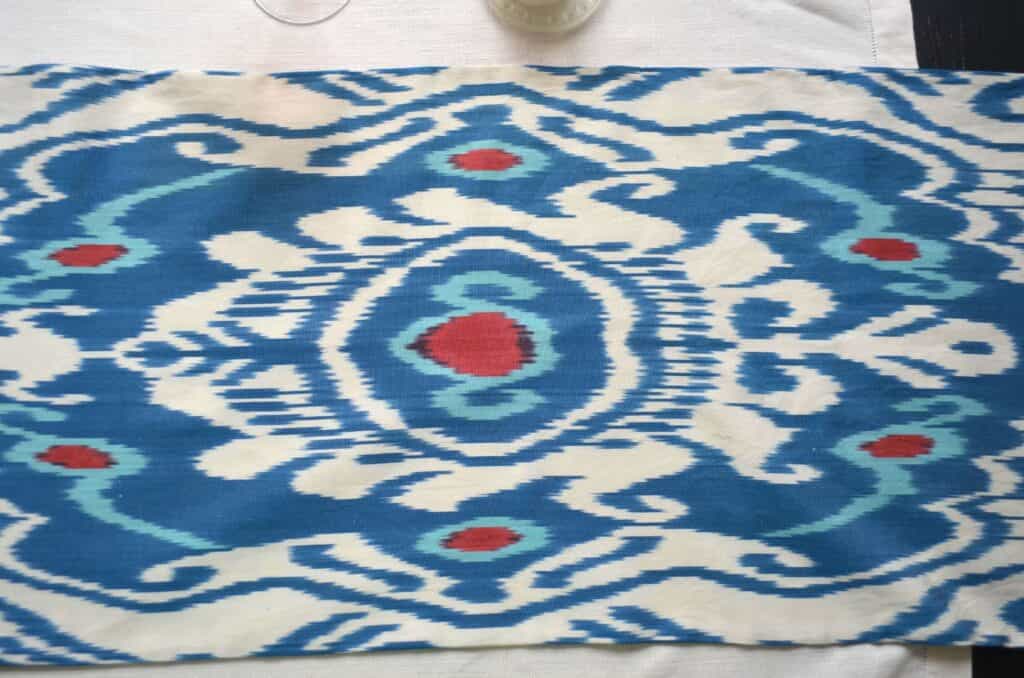 Blue, white and red ikat table runner