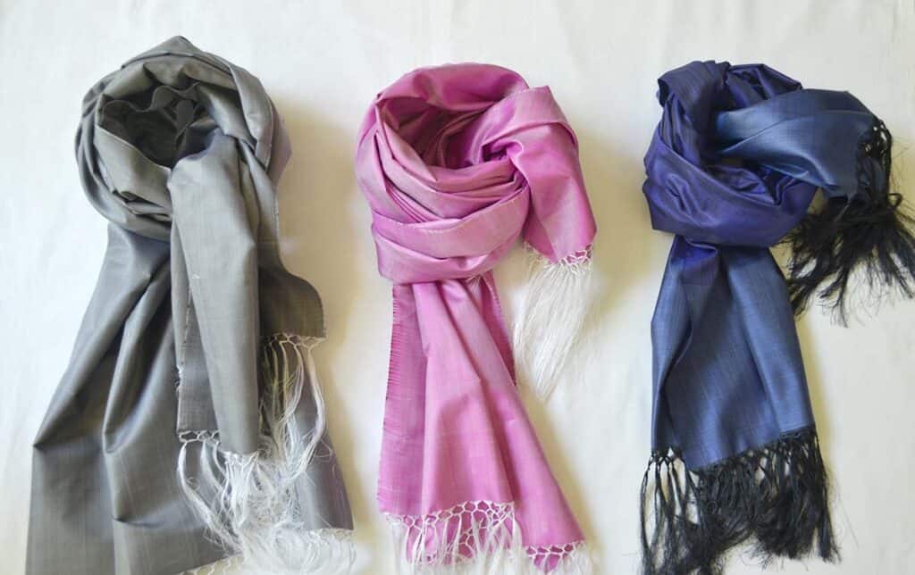 Gray, pink, navy blue solid long silk scarves