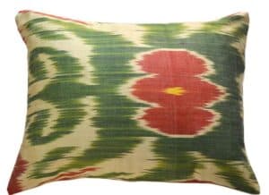 Green beige and red boudoir ikat pillow cover