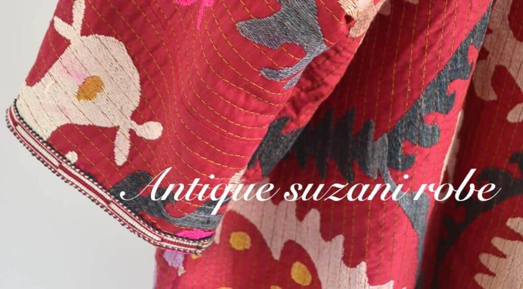 Red antique suzani robe from Uzbekistan